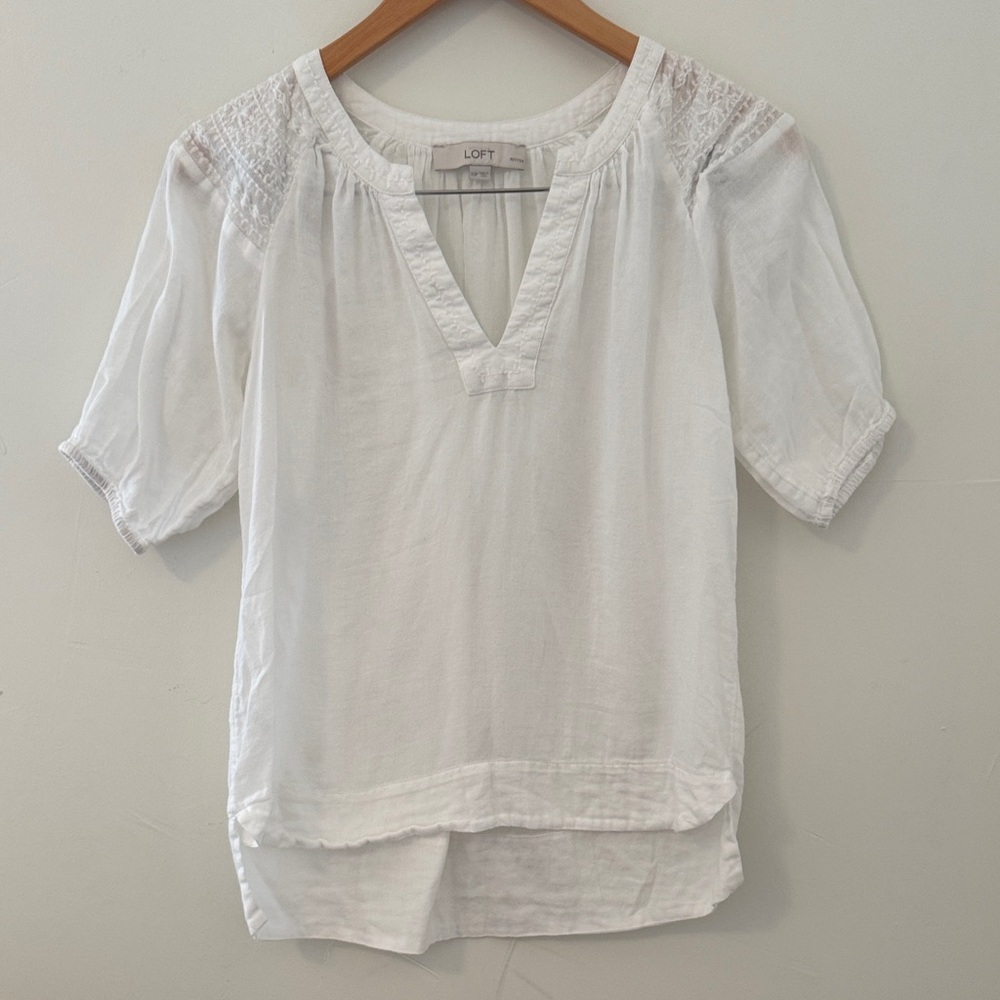 LOFT White V-Neck Blouse